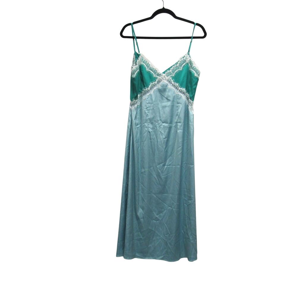 12th Tribe Night Wear Turquoise Blue Satin Size Large Slip Dress